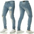 thumbnail image 1 of Men Slim Biker Zipper Denim Jeans Skinny Frayed Pants Distressed Rip Troursers, 1 of 6