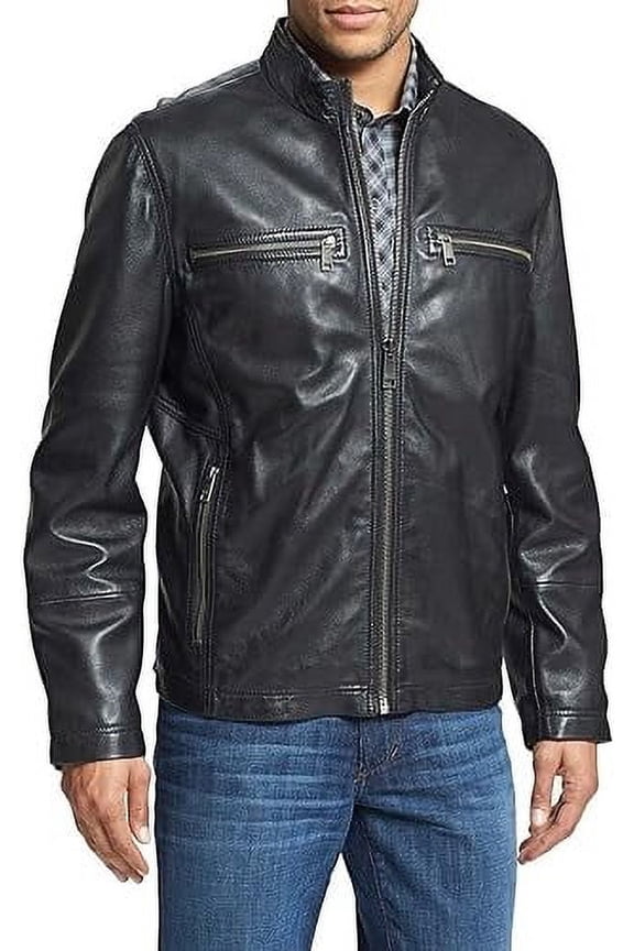 Men Slim Fit Biker Motorcycle Black Lambskin Leather Jacket Coat Outwear Jackets A592
