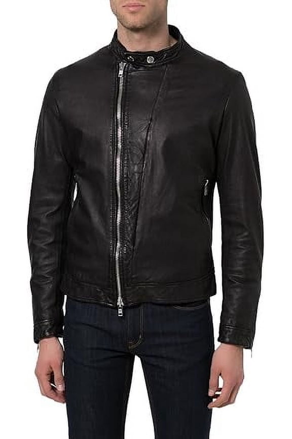 Men Slim Fit Biker Motorcycle Lambskin Black Leather Jacket Coat Outwear Jackets A792