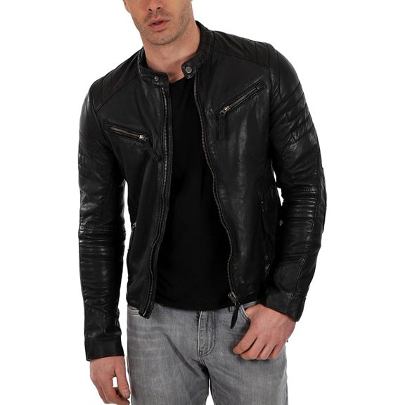 Men Slim Fit Biker Motorcycle Lambskin Leather Black Jacket Coat Outwear Jacket A899