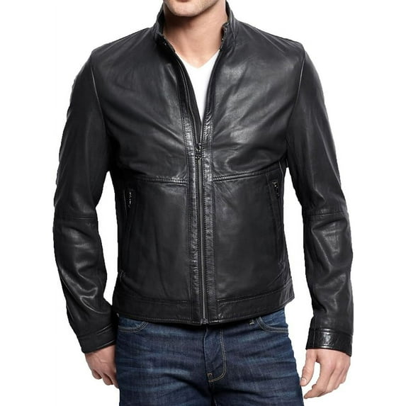 Men Slim Fit Biker Motorcycle Lambskin Leather Black Jacket Coat Outwear Jackets A252