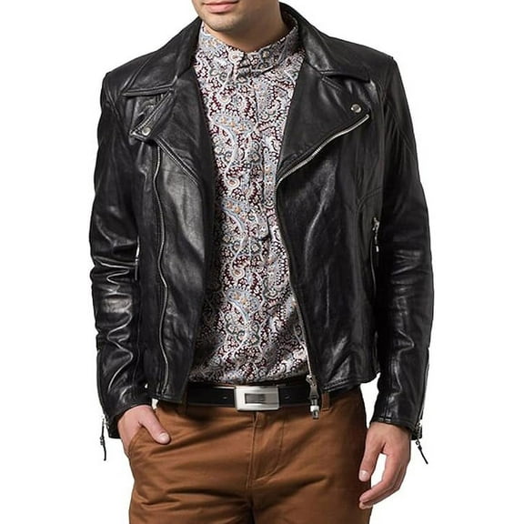 Men Slim Fit Biker Motorcycle Lambskin Leather Black Jacket Coat Outwear Jackets A253