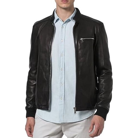 Men Slim Fit Biker Motorcycle Lambskin Leather Black Jacket Coat Outwear Jackets A706