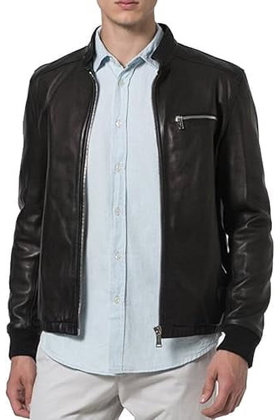 Men Slim Fit Biker Motorcycle Lambskin Leather Black Jacket Coat Outwear Jackets A706