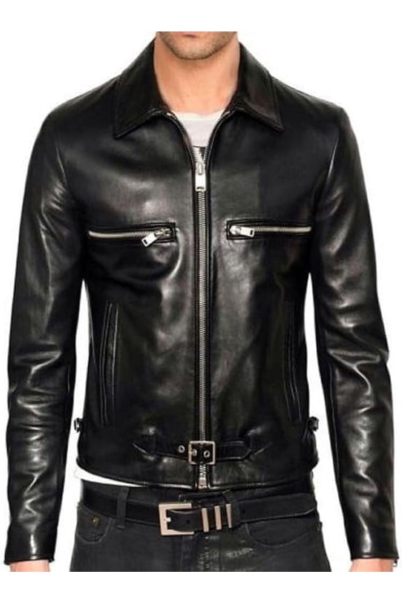 Men Slim Fit Biker Motorcycle Lambskin Leather Jacket Coat Outwear Jackets A177