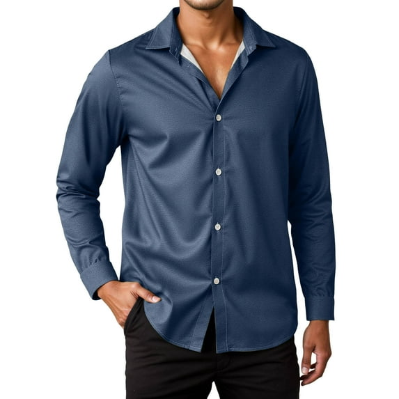 Men Slim Fit Dress Shirt Long Sleeve Button Down Formal Casual Shirt for Business Wedding Party Everyday Wear