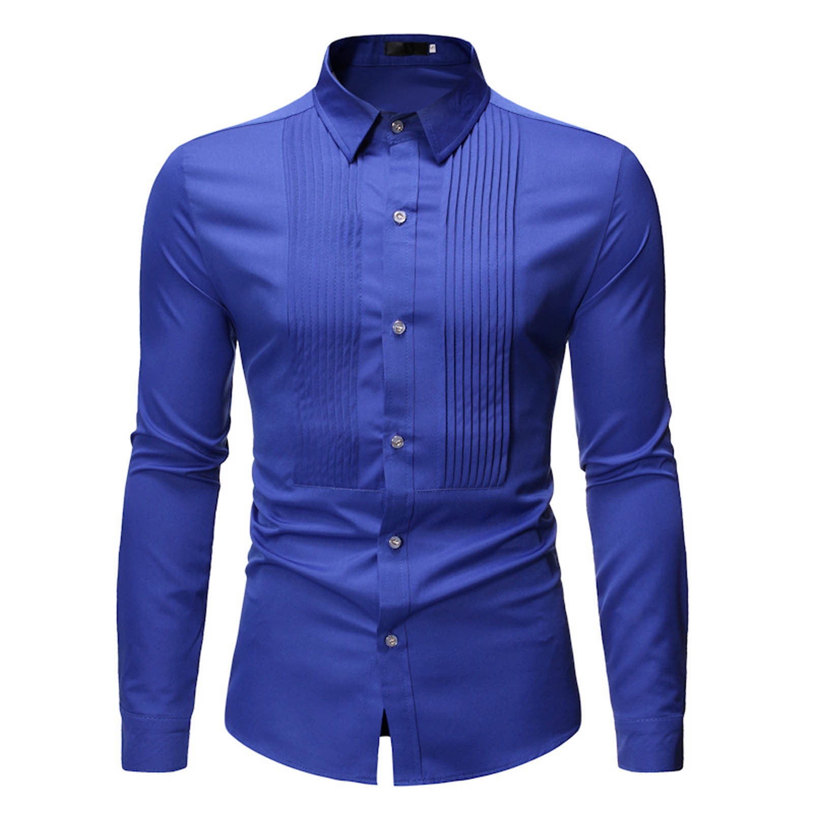Men Slim Fit Dress Shirts Button Up Front Pleated Details Dinner Wedding  Party Dress Suit Blazer Tops 