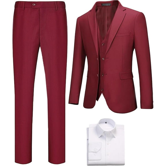 Men Slim Fit Suits 4 Pieces Two Button Notch Collar Tuxedo Wedding Business Party Dinner Jacket Vest Pants Shirt Set