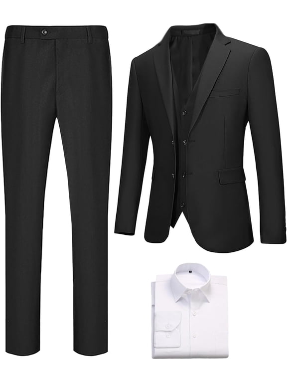 Men Slim Fit Suits 4 Pieces Two Button Notch Collar Tuxedo Wedding Business Party Dinner Jacket Vest Pants Shirt Set