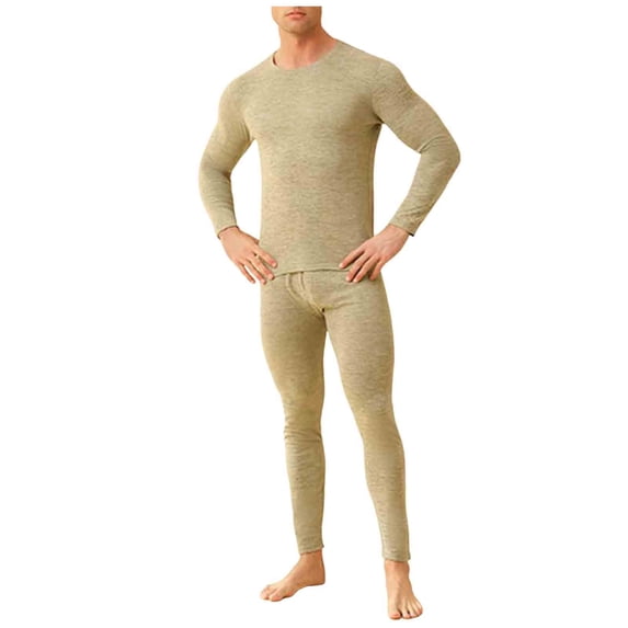 Men Slim Fit Warm Winter Fleece Lined Base Layer Solid Color Cold Weather Soft Long Johns Suits
