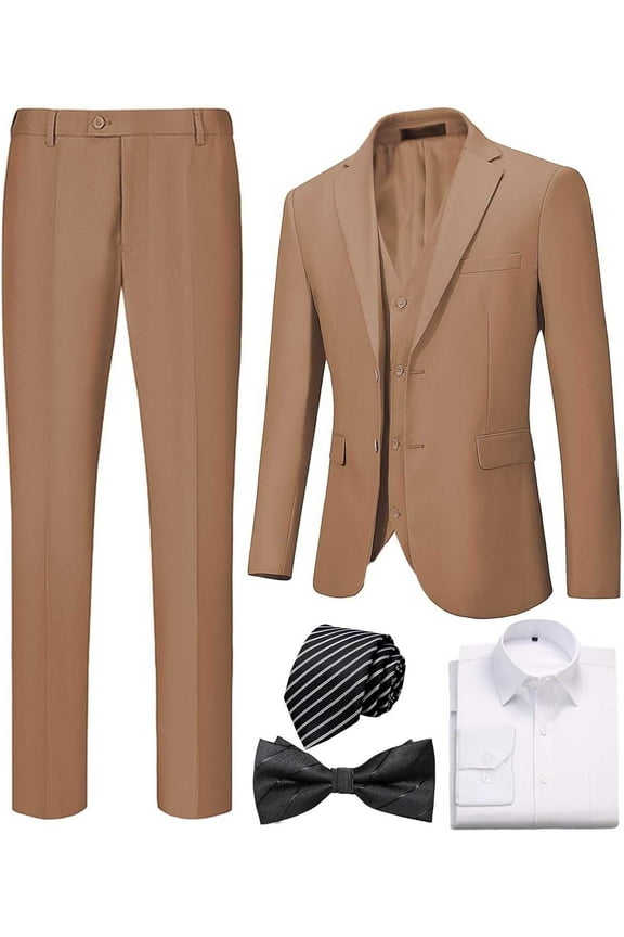 Men Slim Tuxedo Suits Business Casual 6 Piece Set Jacket Pants Vest Male Wedding Groom Blazer Coat Trousers Bow Tie Set