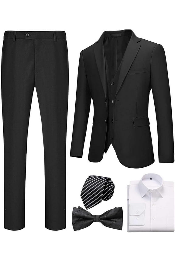 Men Slim Tuxedo Suits Business Casual 6 Piece Set Jacket Pants Vest Male Wedding Groom Blazer Coat Trousers Bow Tie Set