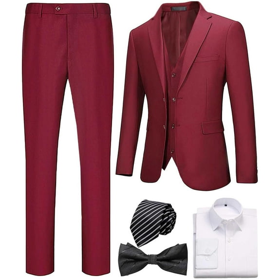 Men Slim Tuxedo Suits Business Casual 6 Piece Set Jacket Pants Vest Male Wedding Groom Blazer Coat Trousers Bow Tie Set