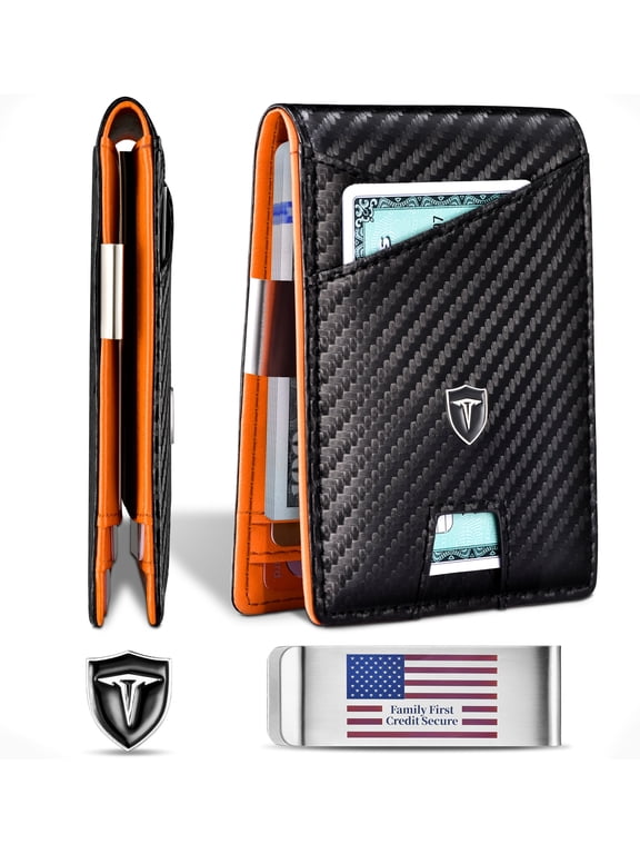 Men Slim Wallet Money Clip: Gifts for Men Genuine Leather Minimalist Bifold Front Pocket Wallets, 12 Slots Rfid Blocking Credit Card Holder ID Window, Inside Cash Fold Moneyclip, Simple Thin Billfold