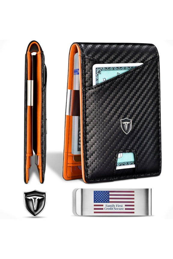 Men Slim Wallet Money Clip: Gifts for Men Genuine Leather Minimalist Bifold Front Pocket Wallets, 12 Slots Rfid Blocking Credit Card Holder ID Window, Inside Cash Fold Moneyclip, Simple Thin Billfold