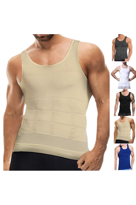 Men Slimming Body Shaper Vest Gynecomastia Compression Shirts Tummy Control Shapewear Moobs Undershirt Blue M