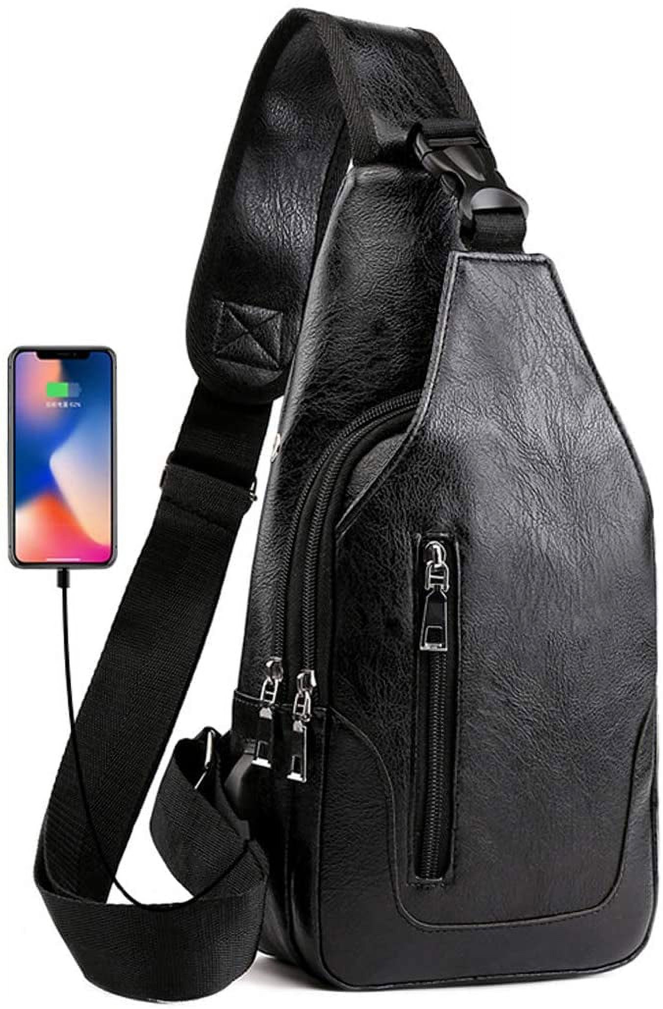 Men Sling Bag Anti Theft Shoulder Bag Small Leather Crossbody Sling Backpack with USB Charge Port
