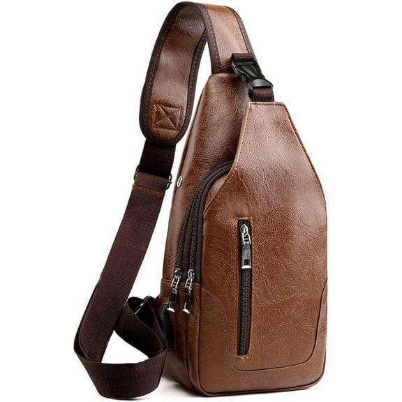 Men Sling Bag Anti Theft Shoulder Bag Small Leather Crossbody Sling Backpack with USB Charge Port