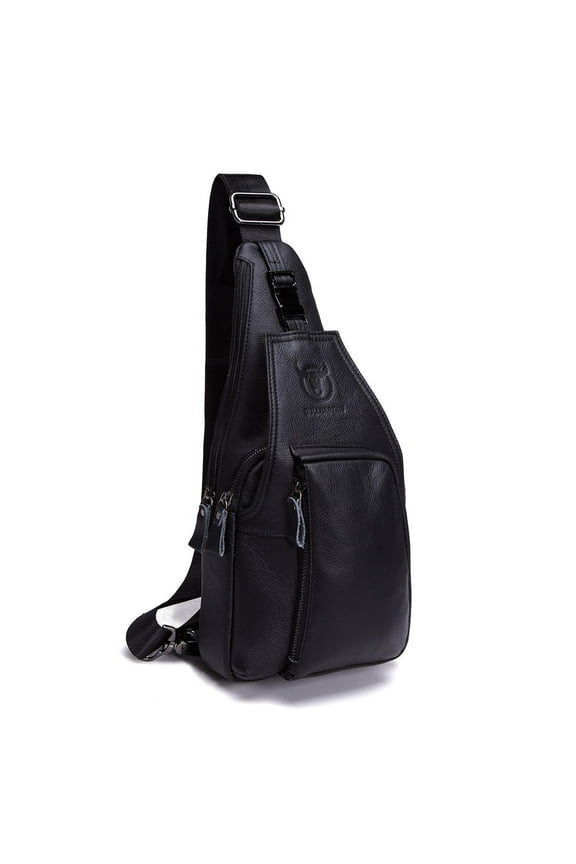 Men Sling Bag, Genuine Leather Chest Shoulder Messenger Bag Casual Crossbody Bag Daypacks Black