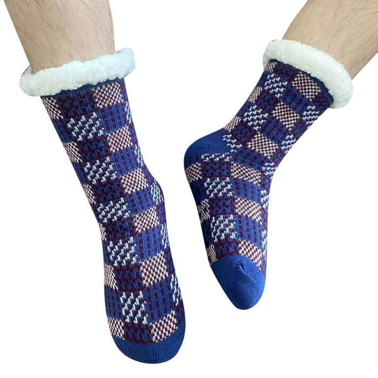 Warm Slipper Socks with Grippers for Women Men Thick Fleece-lined Mid Calf  Fuzzy Socks 2 Pairs