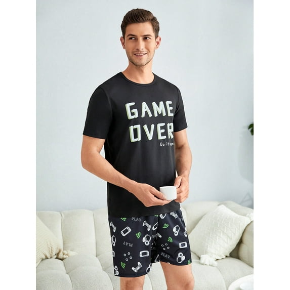 Men Slogan Graphic PJ Set