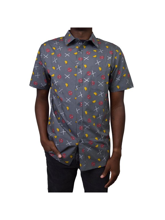 Men's Mad Engine Graphite Deadpool Party Button-Up Shirt