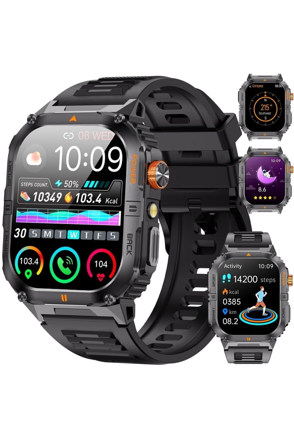 Men Smartwatch for iPhone Android, 2.1" AMOLED, 1100mAh, LED Flashlight, 170+ Sport Modes, IP68 Waterproof, Compass, Pedometer, Fitness Tracker, Father's Day & Men's Gift