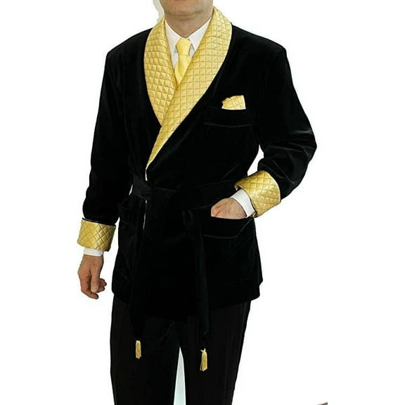 Men Smoking Gentlemen Jackets, Qulted Black Robe Dinner Jacket,Smoking House Party Coat Blazer&nbsp;