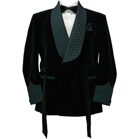 Men Smoking Jacket Black,Quilted Robe Classic Fit, Wedding Party Wear Smoking Jacket for Men 