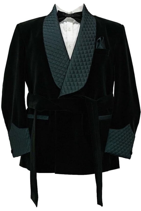 Men Smoking Jacket Black,Quilted Robe Classic Fit, Wedding Party Wear Smoking Jacket for Men 