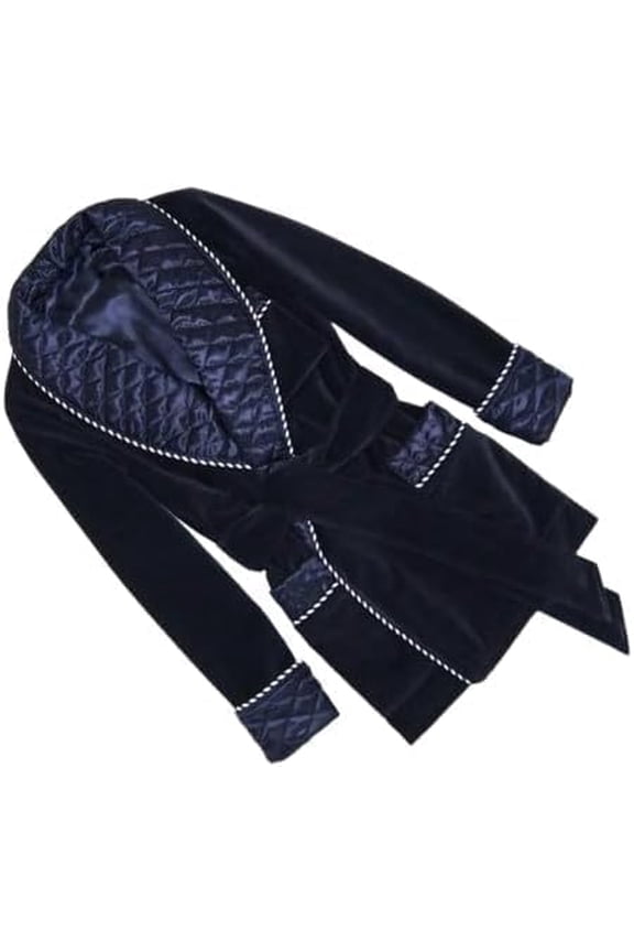 Men Smoking Jacket Black Quilted Silk Warm Dinner Robe Luxuri Robe