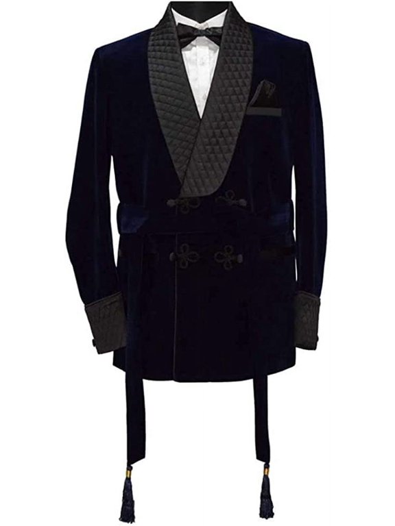 Men Smoking Jacket Blue Velvet Jacket Quilted Smoking Jacket Dinner Blazer