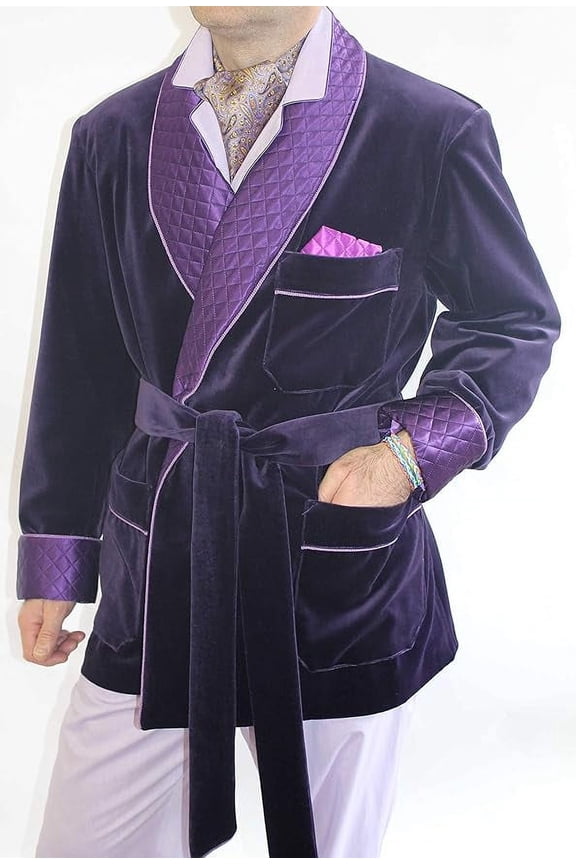 Men Smoking Jacket Purple Velvet Quilted Dinner House Party Dinner Robe For Christmas Smoking Blazer 