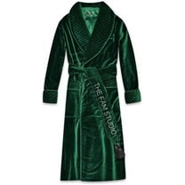 Men Smoking Robe Green Velvet Silk Warm Vintage Smoking Jacket Luxury Quilted Gebtlemen Cigar Robe 