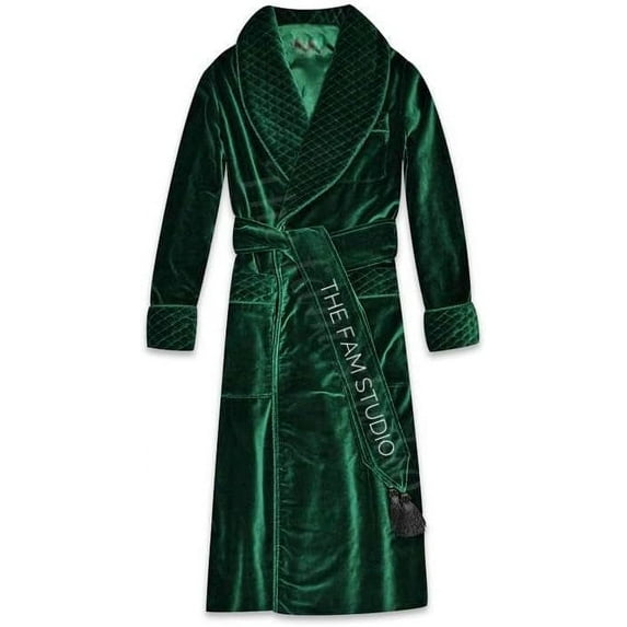 Men Smoking Robe Green Velvet Silk Warm Vintage Smoking Jacket Luxury Quilted Gebtlemen Cigar Robe 