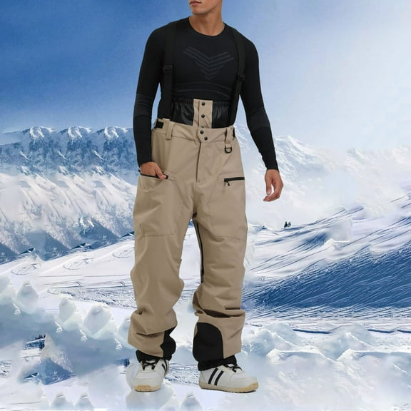 Men Snow Bibs, Women Baggy Ski Pants Snowboard Overall Insulated Warm Waterproof Windproof for Outdoor Winter Khaki M