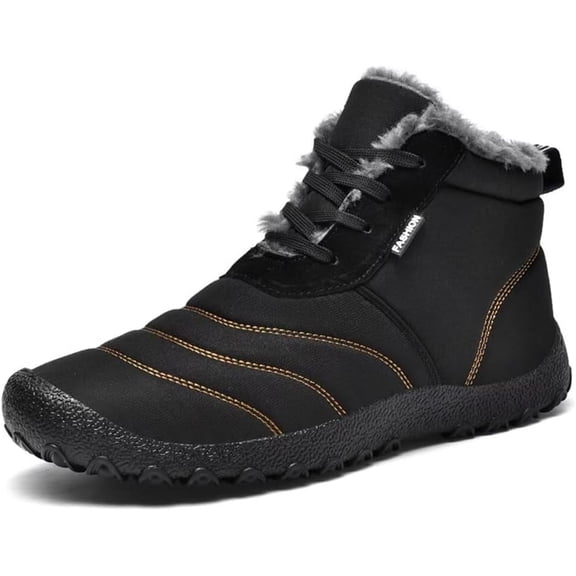 Men Snow Boots Lace-up Waterproof Winter Shoes Fur Lined Ankle Boots Warm High Top Boots