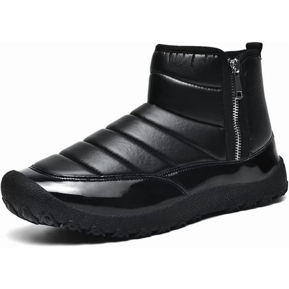 Men Snow Boots Low Top Non-slip Waterproof Zipper Winter Boots with Faux Fur Lined Warm Men Boots