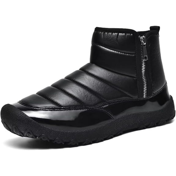 Men Snow Boots Low Top Non-slip Waterproof Zipper Winter Boots with Faux Fur Lined Warm Men Boots