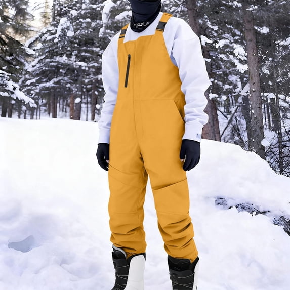 Men Snow Ski Overalls Insulated Waterproof Windproof Jumpsuit Winter Outdoor Snowboarding Romper with Zip Pockets Warm Snow Bib Pants for Cold Weather Hiking Camping