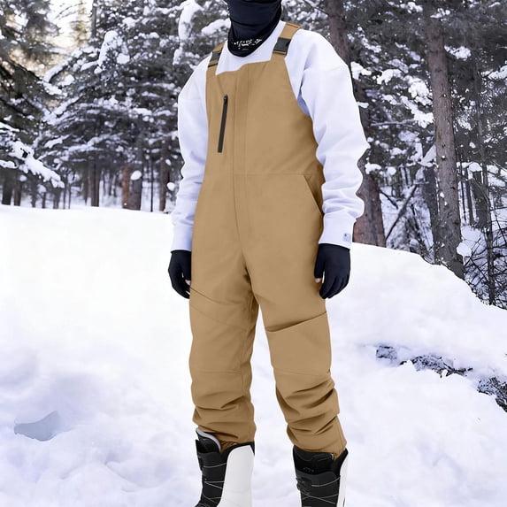 Men Snow Ski Overalls Insulated Waterproof Windproof Jumpsuit Winter Outdoor Snowboarding Romper with Zip Pockets Warm Snow Bib Pants for Cold Weather Hiking Camping