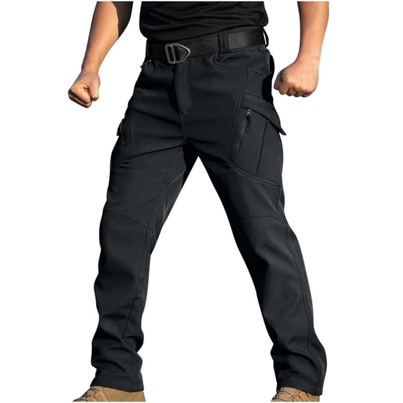 Men Snow Ski Pants Water Repellent Fleece Lined Softshell Hiking Work Tactical Ripstop Cargo Pants with Zip Pockets