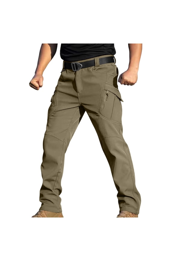Men Snow Ski Pants Water Repellent Fleece Lined Softshell Hiking Work Tactical Ripstop Cargo Pants with Zip Pockets