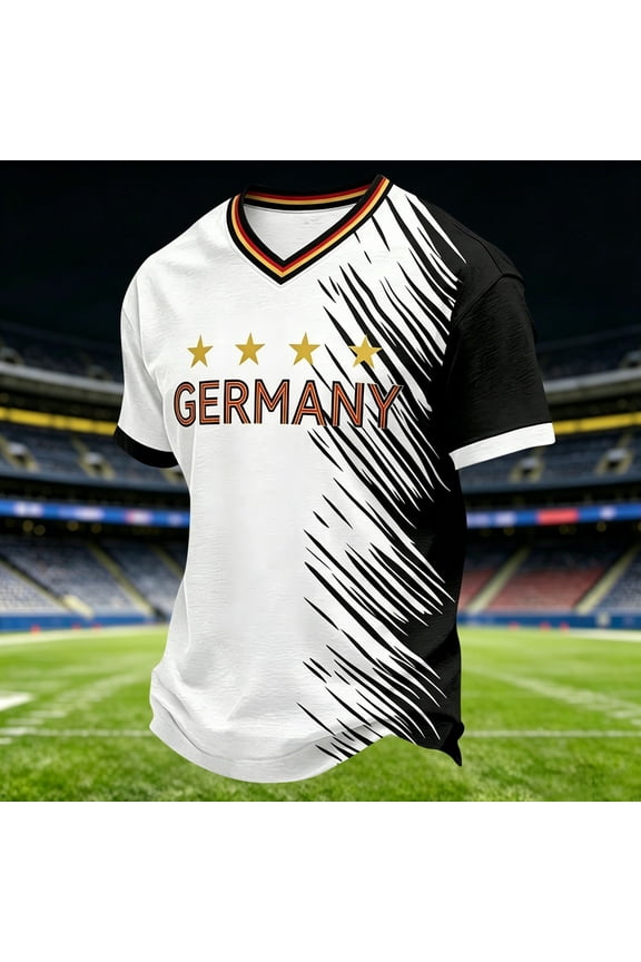 Men Soccer Raglan Top Football Germany Short Sleeve Printed T Shirt Comfort Fit Summer Tee XXL