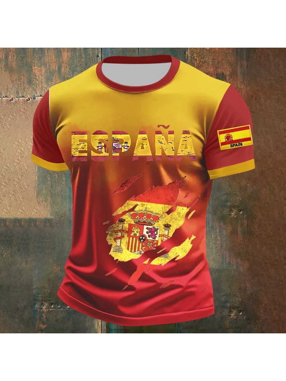 Men Soccer Shirts Football Spain Crewneck Short Sleeve Bullfighter Tee Top Classic T Shirt Casual Shirts XXL