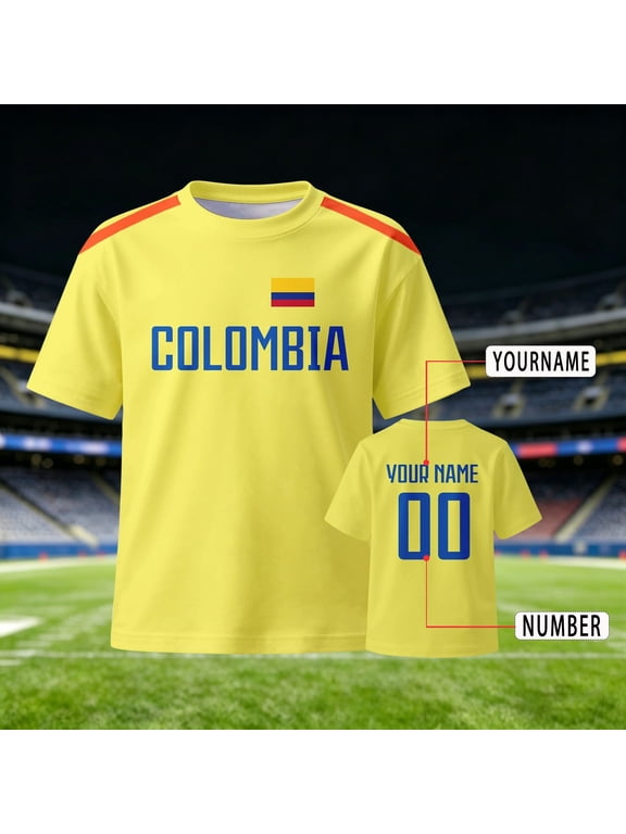 Men Soccer T-Shirt Raglan Top Football Colombia Short Sleeve Custom Colombia National Team Shirt Name Summer Graphic Tee Tops M