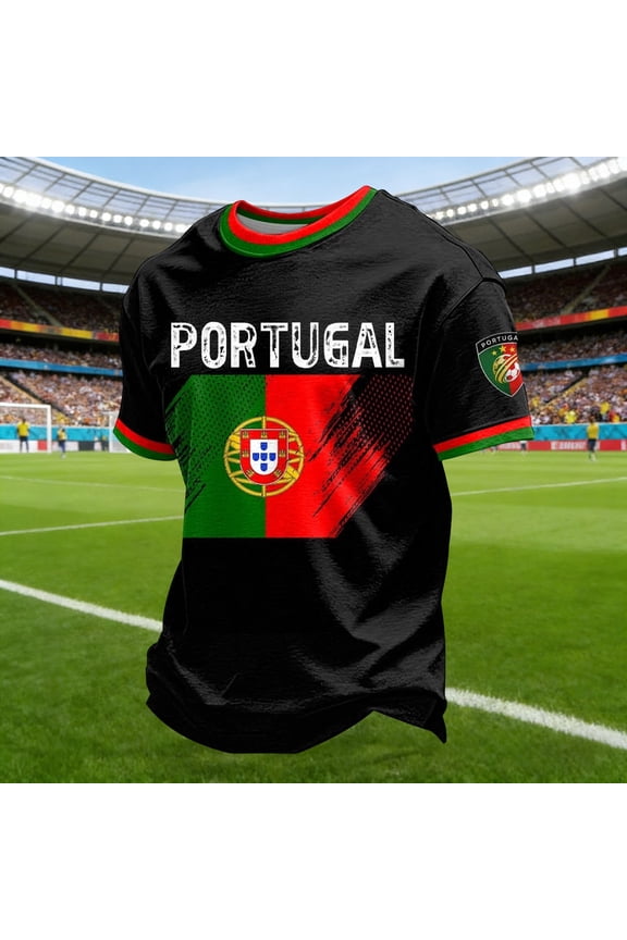 Men Soccer T-Shirt Raglan Top Football Portugal Jersey Fan Tee Shirt Portugal Graphic Crew Neck Short Sleeve Casual Shirt Tops XXL