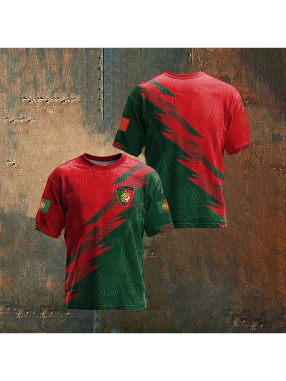 Men Soccer T-Shirt Raglan Top Football Portugal Short Sleeve Crewneck T Shirt Team Print Casual Tee Summer Graphic Tee Tops S