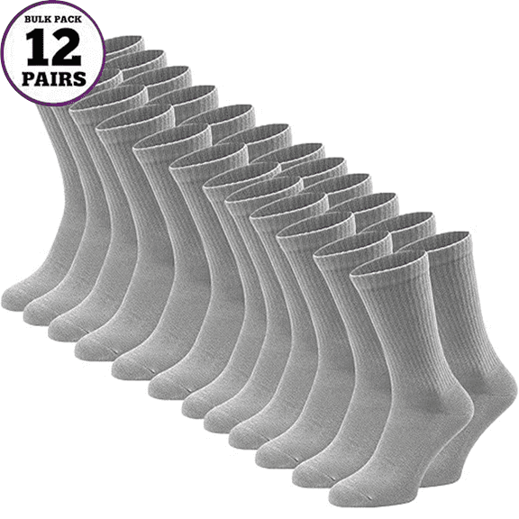 Men Socks Pack of 12 Pairs, Cotton Crew Socks, Breathable Athletic Extra Heavy Cushion Sock for Workout, Gym (Gray)