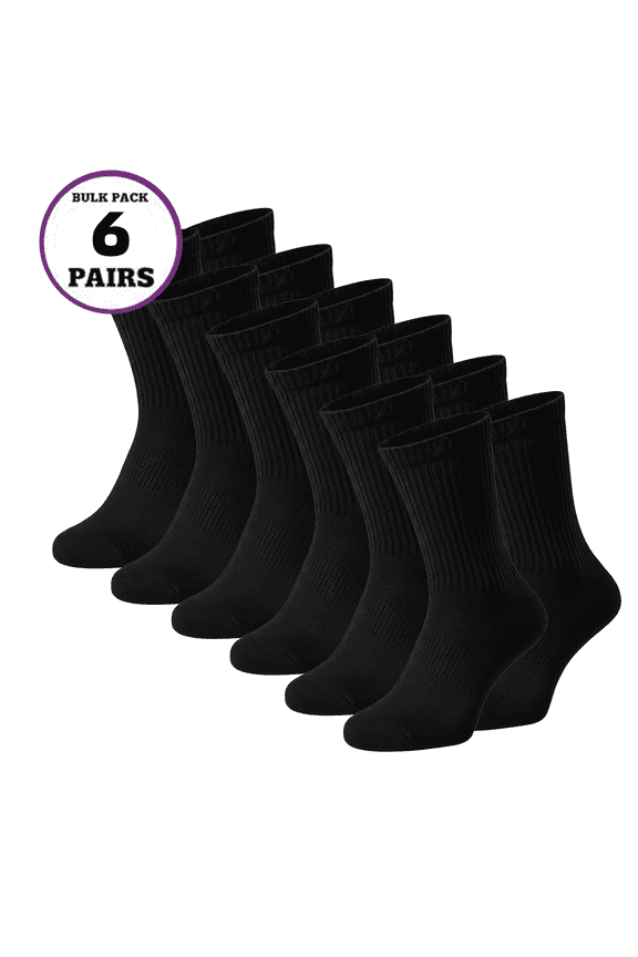 Men Socks Pack of 6 Pairs, Cotton Crew Socks, Breathable Athletic Extra Heavy Cushion Sock for Workout, Gym (Black)